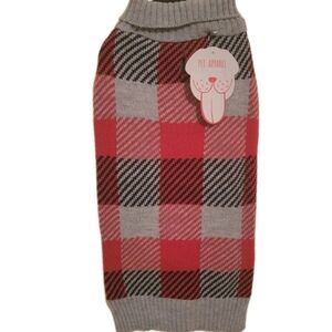 Pet Aparel Knit Fall SWEATER Buffalo PLAID Black Red Gray Puppy Dog Med Winter